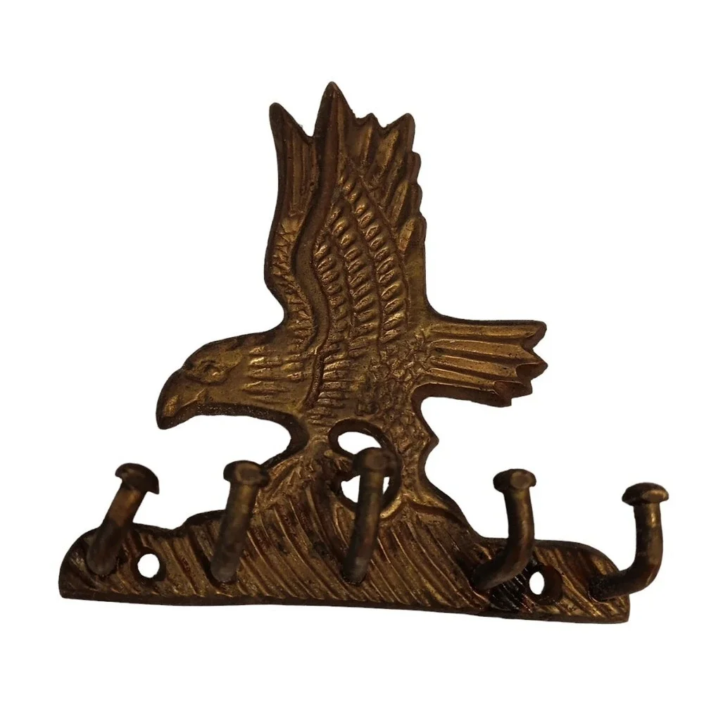 Solid Brass Hanging Eagle Key Holder Vtg Wall Mount 5 Hooks Car House Keys Leash